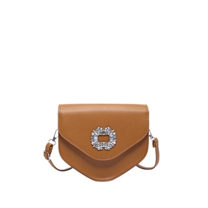 Sacoche selle beige avec boucle en strass et bandoulière réglable pour femme chic