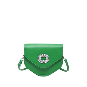 Sac à main vert vif en similicuir avec boucle en strass étincelants et bandoulière fine
