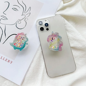 Cute glitter unicorn and dinosaur phone grip holders with star sequins in Korean style