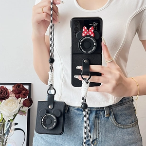 Samsung Galaxy Z Flip case with Minnie Mouse ears and houndstooth lanyard strap