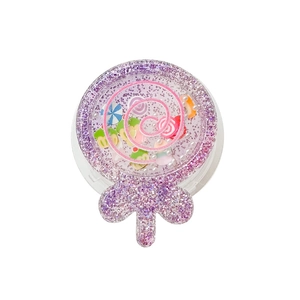 Lollipop phone grip with purple glitter resin and colorful candy decorations for women