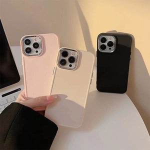 Solid Color Matte Phone Case With Luxury Electroplated Lens Frame Minimalist Full Protection Shockproof Soft Back Cover