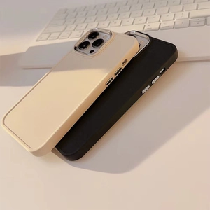 Detail of matte iPhone case with protective metal camera frame and tactile buttons