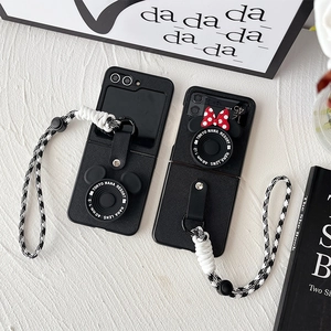 Luxe leather phone case for Samsung Z Flip with Mickey ears and houndstooth lanyard