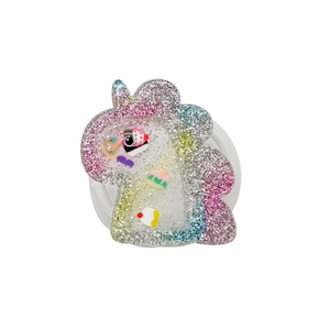 Glitter unicorn phone grip with rainbow sequins and cute miniature decorations