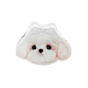 Cute Maltese dog phone grip with a pink bow tie made of high-quality acrylic material