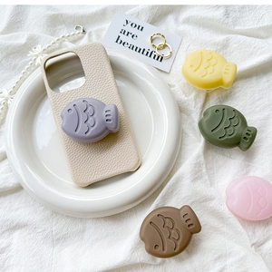 Minimalist 3D cute fish phone socket grip on premium leather case in various colors