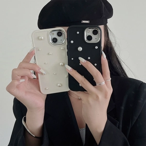 Silicone Artificial Pearl Phone Case Electroplated Frame Shockproof Soft Protective Luxury Ins Style French Retro For iPhone
