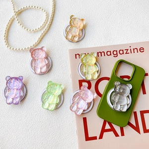Laser iridescent 3D bear phone grip holder set with various vibrant colors for smartphones