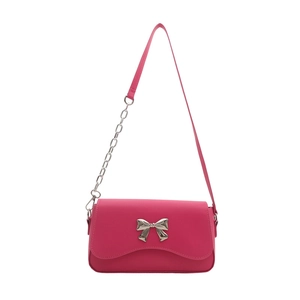 Fashionable pink crossbody square bag for women with elegant silver metal bow detail