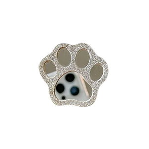 Sparkling rhinestone cat paw phone socket with a mini makeup mirror on white background