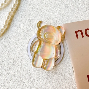 Detailed view of 3D laser bear pop socket with silver magnetic base for MagSafe support