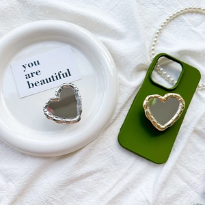 Supporto Per Impugnatura Del Telefono A Forma Di Cuore Con Specchio Lega Galvanizzata Design Trama Bambù Supporto Pieghevole Per Donne