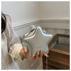 Silver star-shaped chain bag with textured matte leather and brand embossing