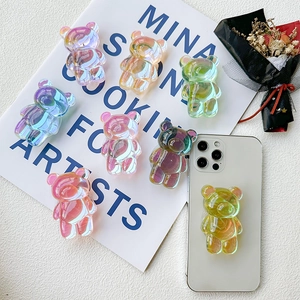 Bear Expandable Mobile Phone Grip Stand Iridescent Transparent Resin Adhesive Collapsible Airbag Holder Cute Ins Style