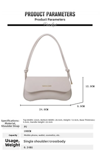 Detailed size specifications for the minimalist PU leather shoulder bag in beige