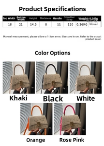 Detailed view of 5 woven handbags with floral embroidery and rotating metal locks