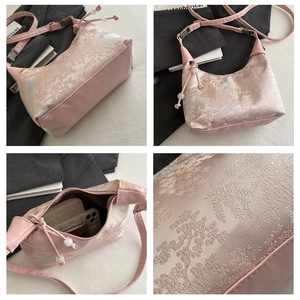 Pink Chinese jacquard crossbody bag with tree pattern texture and spacious interior