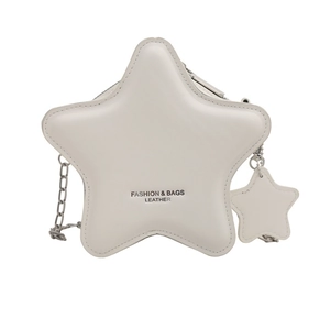 Star-shaped cream PU leather crossbody bag with silver chain strap and star pendant