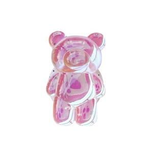 Iridescent pink teddy bear phone socket stand with holographic resin finish