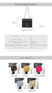 Detailed size and color chart for large capacity quilted PU chain shoulder bag with dimensions