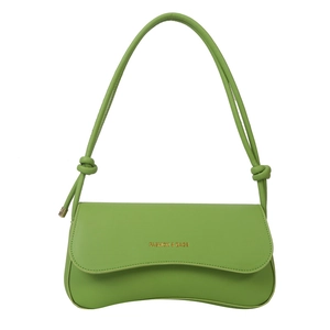 Avocado green leather shoulder bag with gold logo and stylish knotted strap details