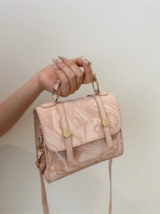 Sac à main en cuir à motif marbre rose pour femme avec fermoir doré et anse