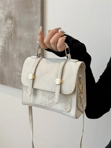 Sac à main chic en similicuir crème marbré avec détails dorés et bandoulière amovible