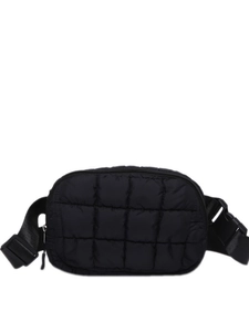 Sac banane noir matelassé avec sangle réglable et motif à carreaux pour le sport
