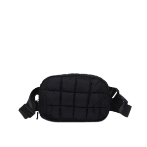 Sac banane noir matelassé avec bandoulière réglable pour le sport en plein air et les loisirs