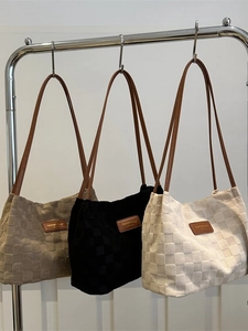 Checkerboard Waffle Texture Tote Bag Minimalist Underarm Shoulder Handbag Large Capacity PU Leather Strap For Women