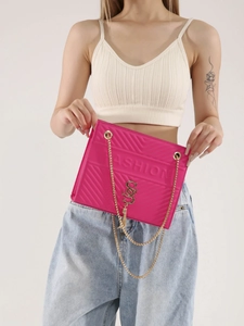 Chic magenta chain handbag with chevron quilting and golden tassel for stylish women