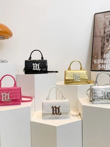 Mini Square Crossbody Bag Women Alligator Pattern PU Leather Top Handle Metal Letter Logo Vintage Trendy Handbag