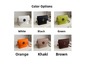 Selection of retro leather crossbody bags in six vibrant colors with vintage metal buckles