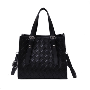 Large black woven texture tote bag with shoulder strap and Fashion Bags engraving