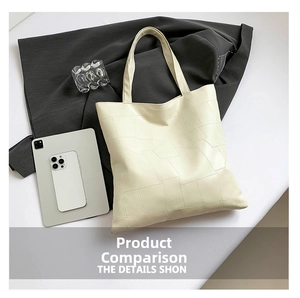 Dettaglio della trama geometrica su una borsa tote in pelle color bianco crema