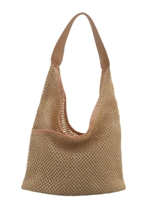 Sac seau minimaliste en maille tressée abricot pour femme avec bandoulière mode 2024