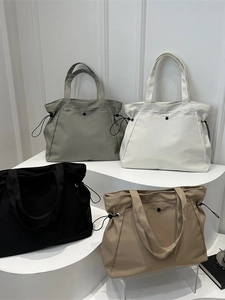 Large Capacity Tote Bag Nylon Oxford Cloth Side Drawstring Shoulder Bag Casual Commuter Handbag For Women