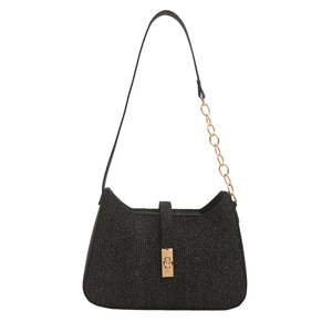 Sac hobo croissant noir scintillant avec bandoulière chaîne dorée et fermoir pivotant