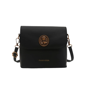 Sac à bandoulière noir chic avec relief d'ours vintage et boucle magnétique robuste