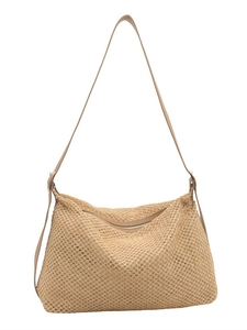 Sac fourre-tout tissé à la main avec bretelles en cuir et fermeture éclair pour femmes