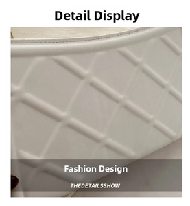 Gros plan sur la texture matelassée en losanges du sac à bandoulière en cuir blanc