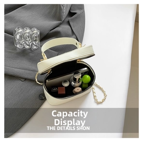 Top view of cream crossbody bag showing large capacity for phone and cosmetics