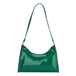 Minimalist bright green patent leather shoulder bag with smooth mirror finish for women