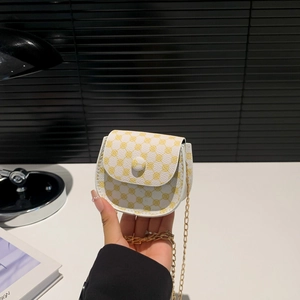 Mini vintage patterned shoulder bag with gold chain strap in white and yellow print