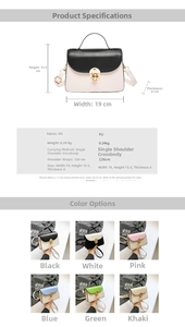 Detailed size chart for the colorblock crossbody bag showing dimensions and specifications