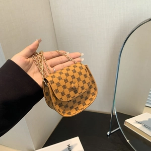 Mini retro chain crossbody bag in light brown floral print leather for women
