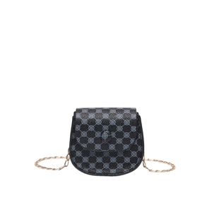 Mini vintage printed saddle bag with gold chain strap in black monogram pattern