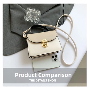 Size comparison of cream crossbody bag with smartphone showing compact dimensions