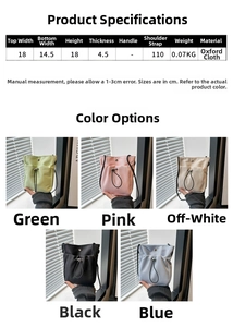 Maattabel en kleurengids voor Oxford stoffen crossbody emmertas met afmetingen
